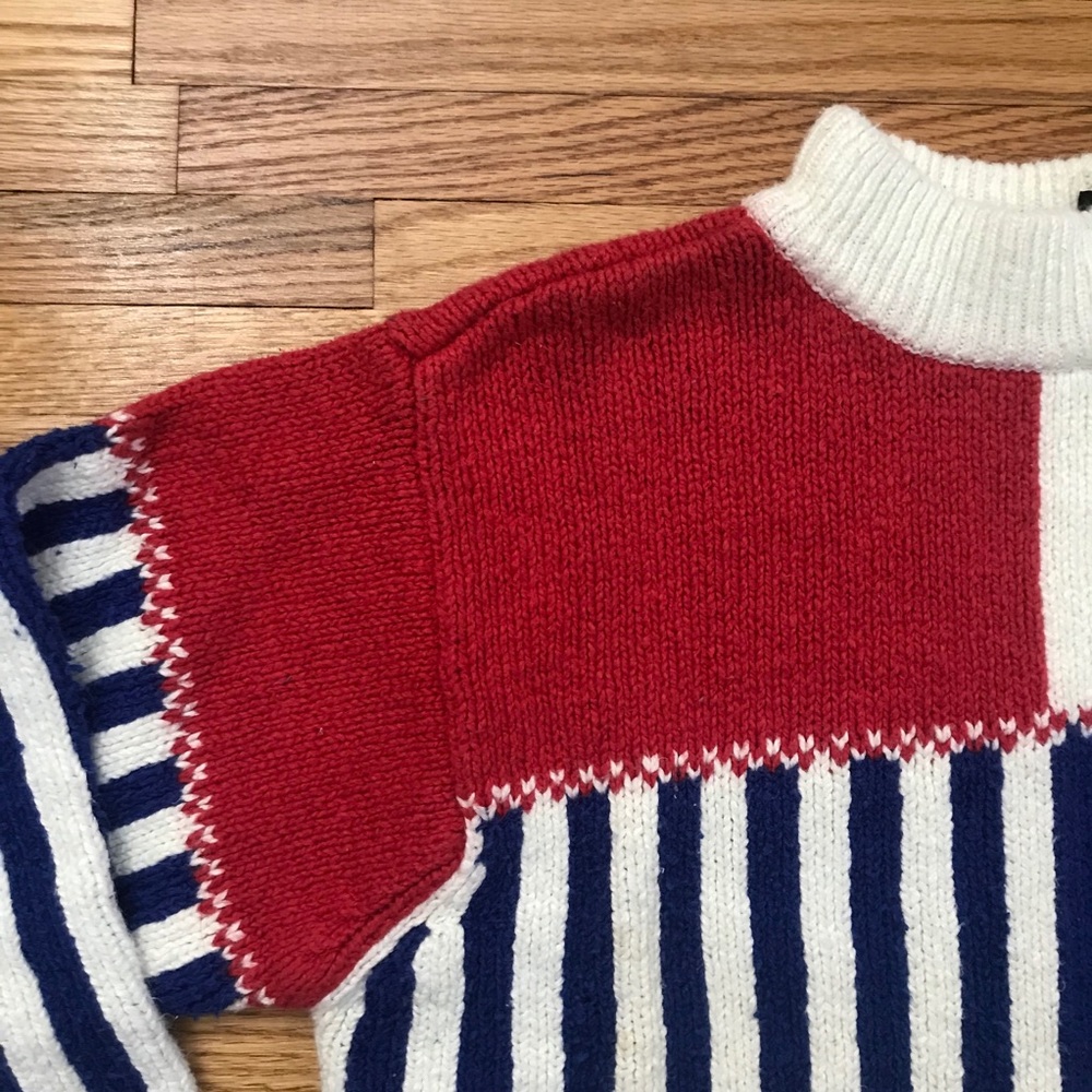 Vintage Crop Red White & Blue Mock-neck Sweater - Picture 5 of 11